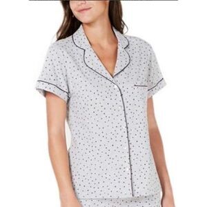 Sesoire Large Gray Navy Polka Dot Button Down Sleep Shirt Top Pocket L NWT